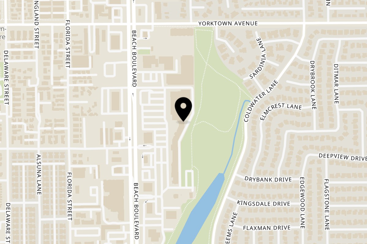 Map showing the location of Que Vida Tacos Huntington Beach on 19684 Beach Boulevard in Huntington Beach